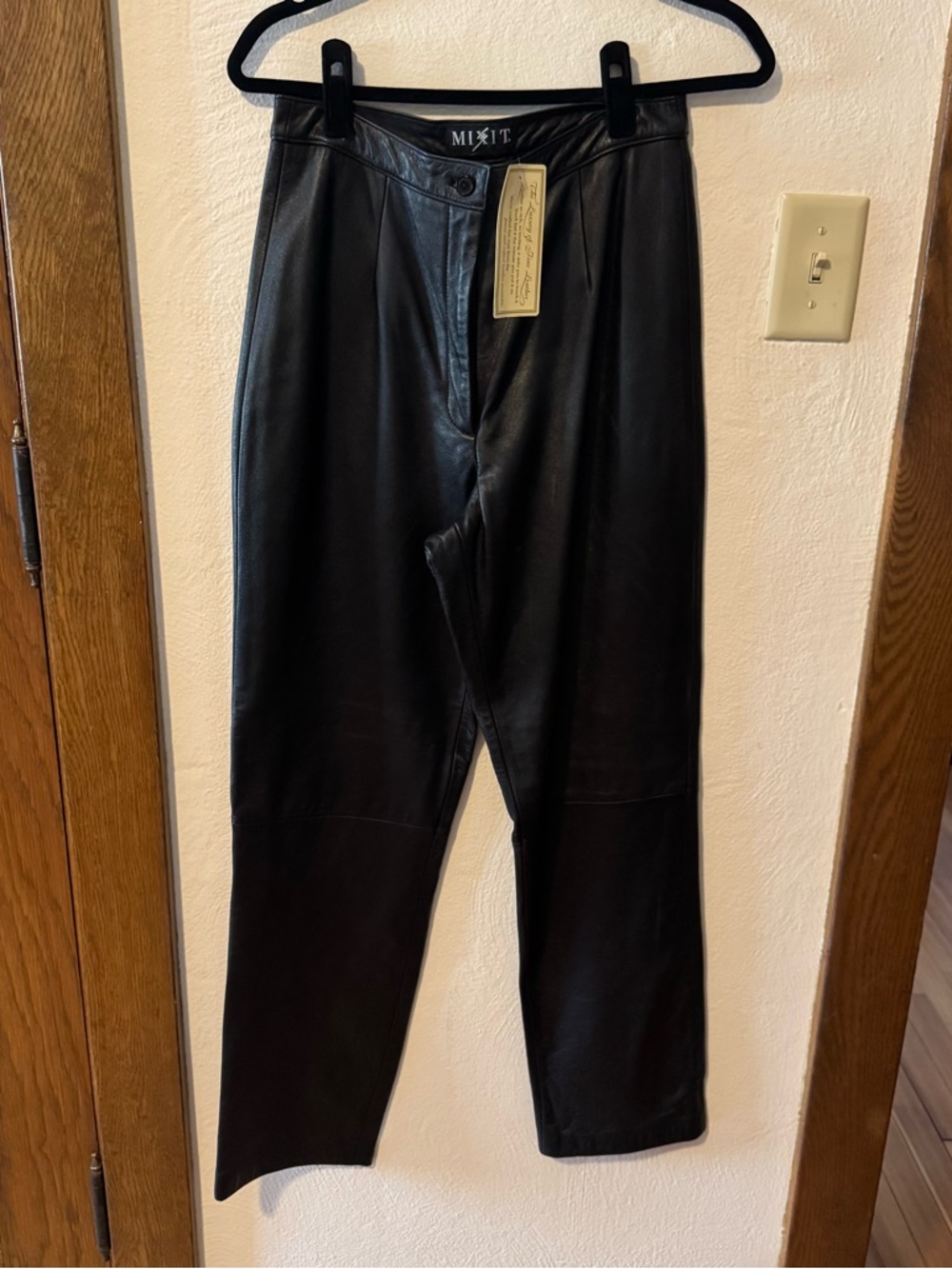 NWT Vintage 90s MIXIT brand black leather high waist pleated pants